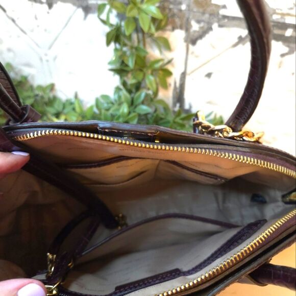 Michael Kors Mercer Crocodile-Embossed Leather Dome Satchel w/Gold Accents - Picture 11 of 14